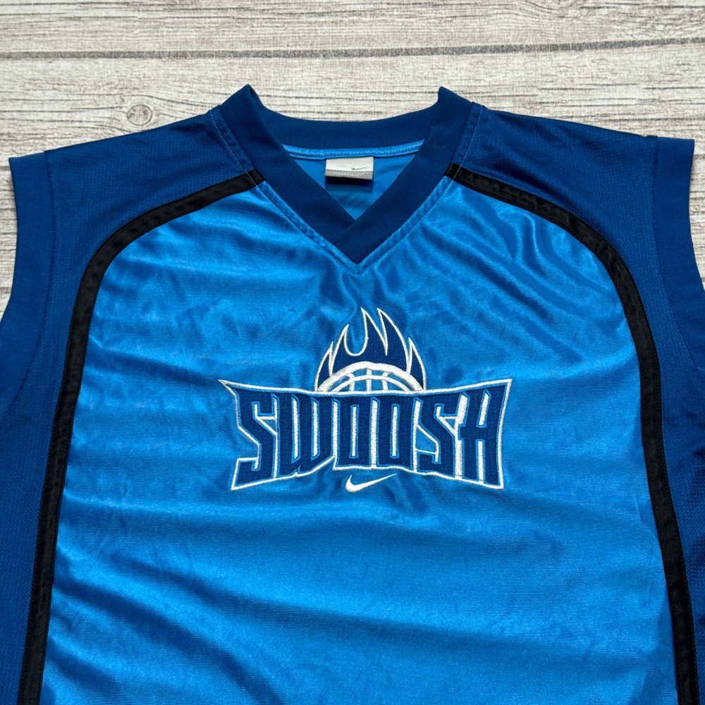 Y2K Nike Basketball Jersey Men's XL Blue Swoosh Gym Sleeveless V-Neck Silver Tag - Picture 2 of 9